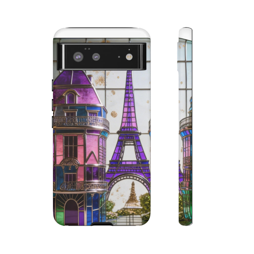 Parisian Eiffel Tower Tough Phone Case — Purple Vintage Cityscape Printify