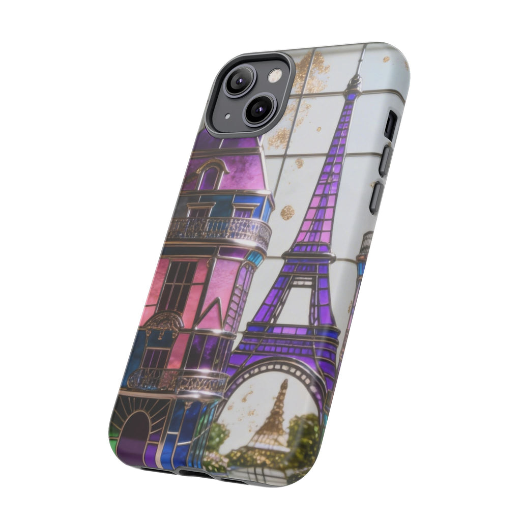 Parisian Eiffel Tower Tough Phone Case — Purple Vintage Cityscape Printify