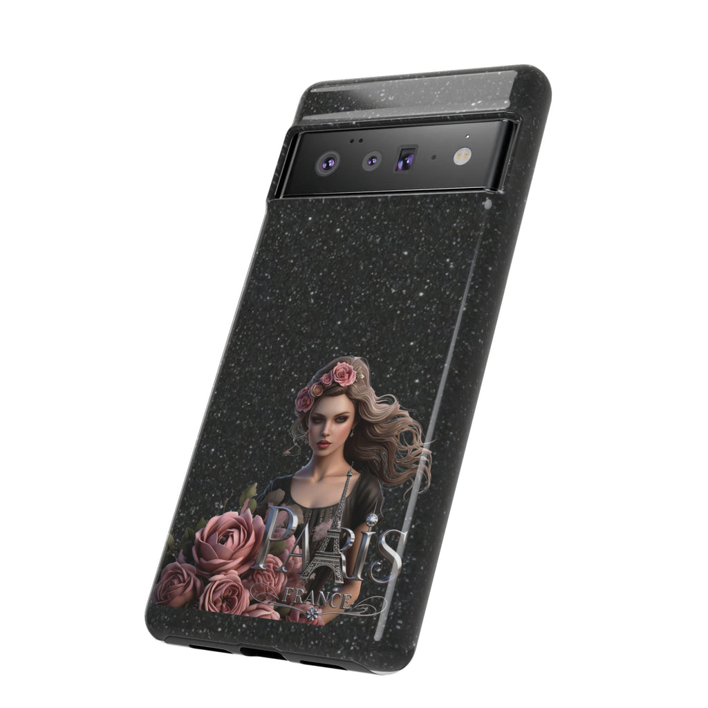 Floral Gothic Phone Case — Rose Crowned Woman on Sparkle Black Printify