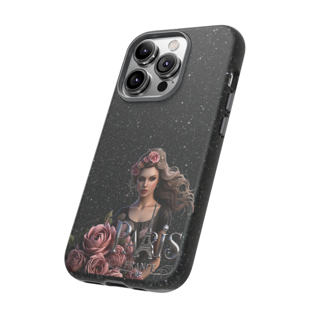 Floral Gothic Phone Case — Rose Crowned Woman on Sparkle Black Printify