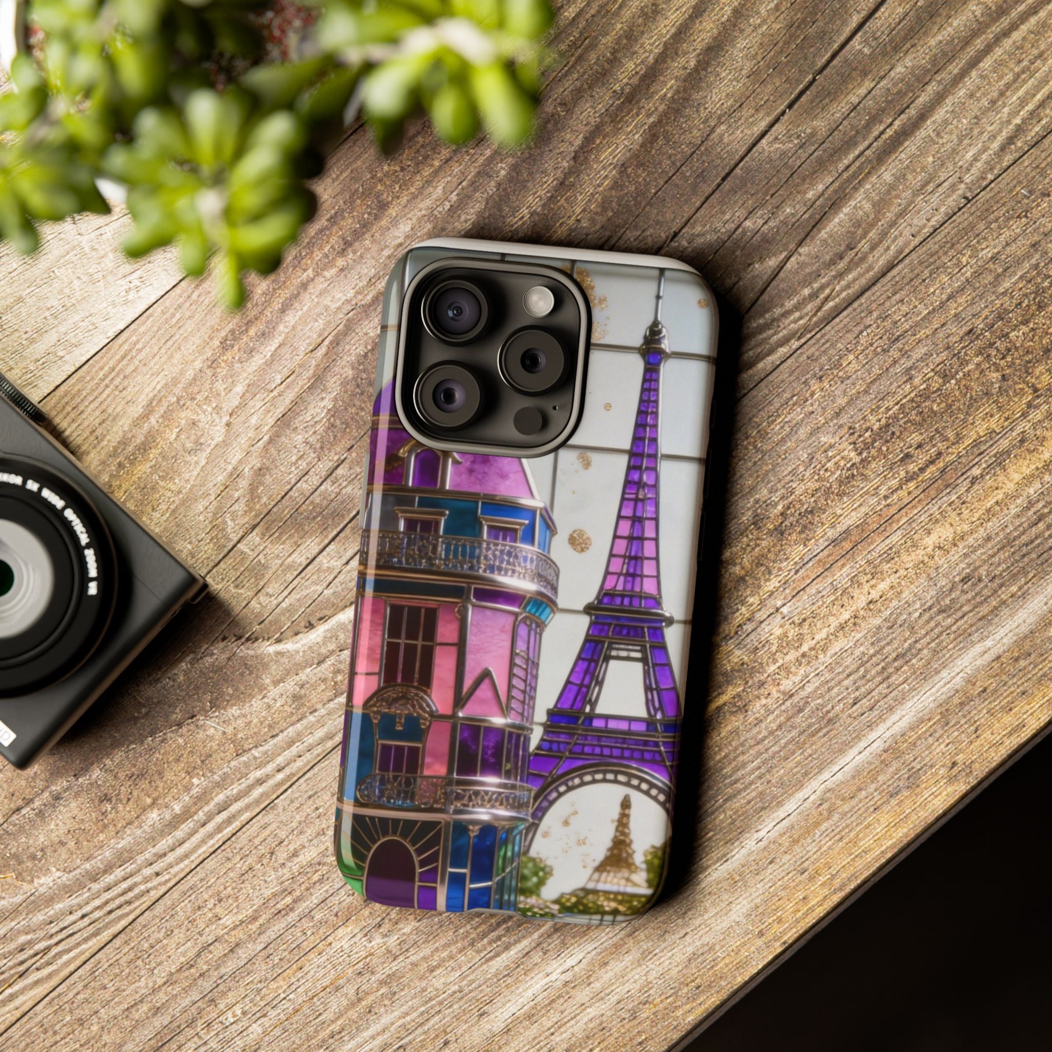 Parisian Eiffel Tower Tough Phone Case — Purple Vintage Cityscape Printify