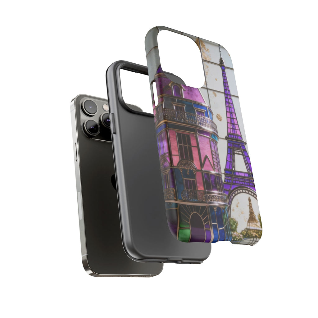 Parisian Eiffel Tower Tough Phone Case — Purple Vintage Cityscape Printify