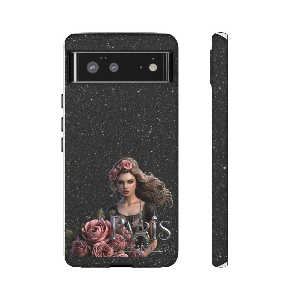Floral Gothic Phone Case — Rose Crowned Woman on Sparkle Black Printify