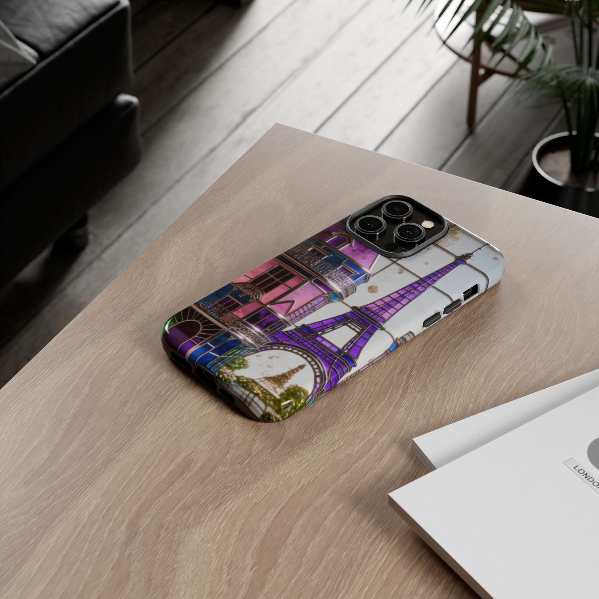 Parisian Eiffel Tower Tough Phone Case — Purple Vintage Cityscape Printify