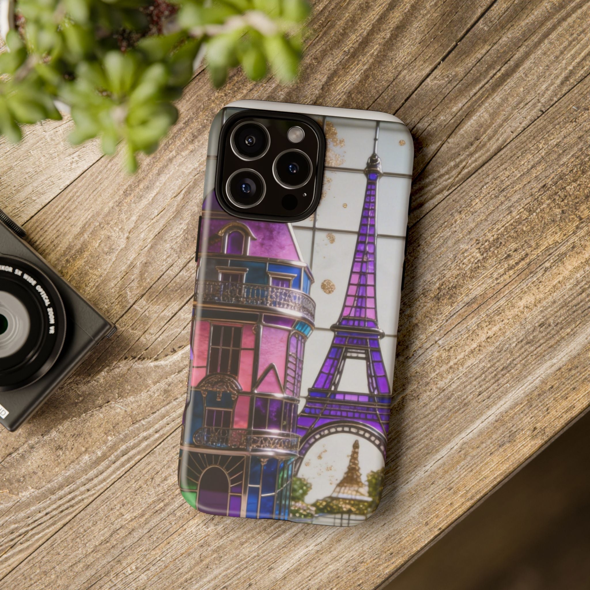 Parisian Eiffel Tower Tough Phone Case — Purple Vintage Cityscape Printify