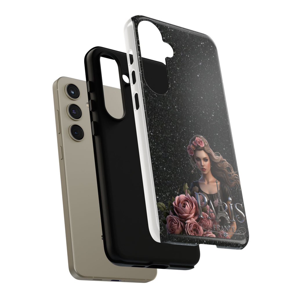 Floral Gothic Phone Case — Rose Crowned Woman on Sparkle Black Printify