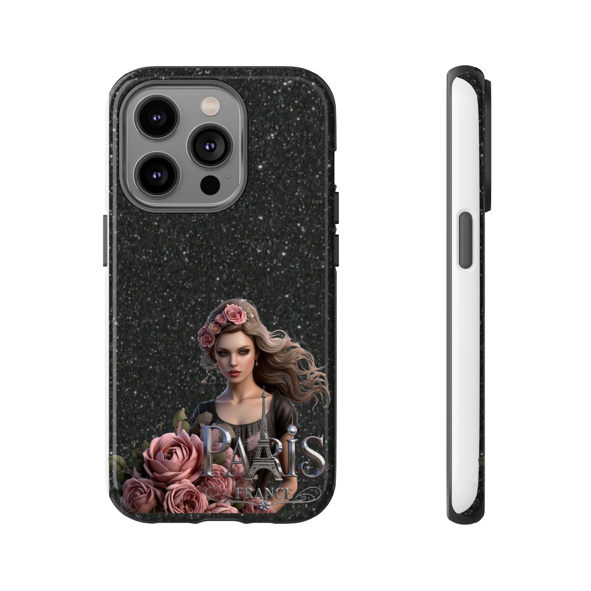 Floral Gothic Phone Case — Rose Crowned Woman on Sparkle Black Printify