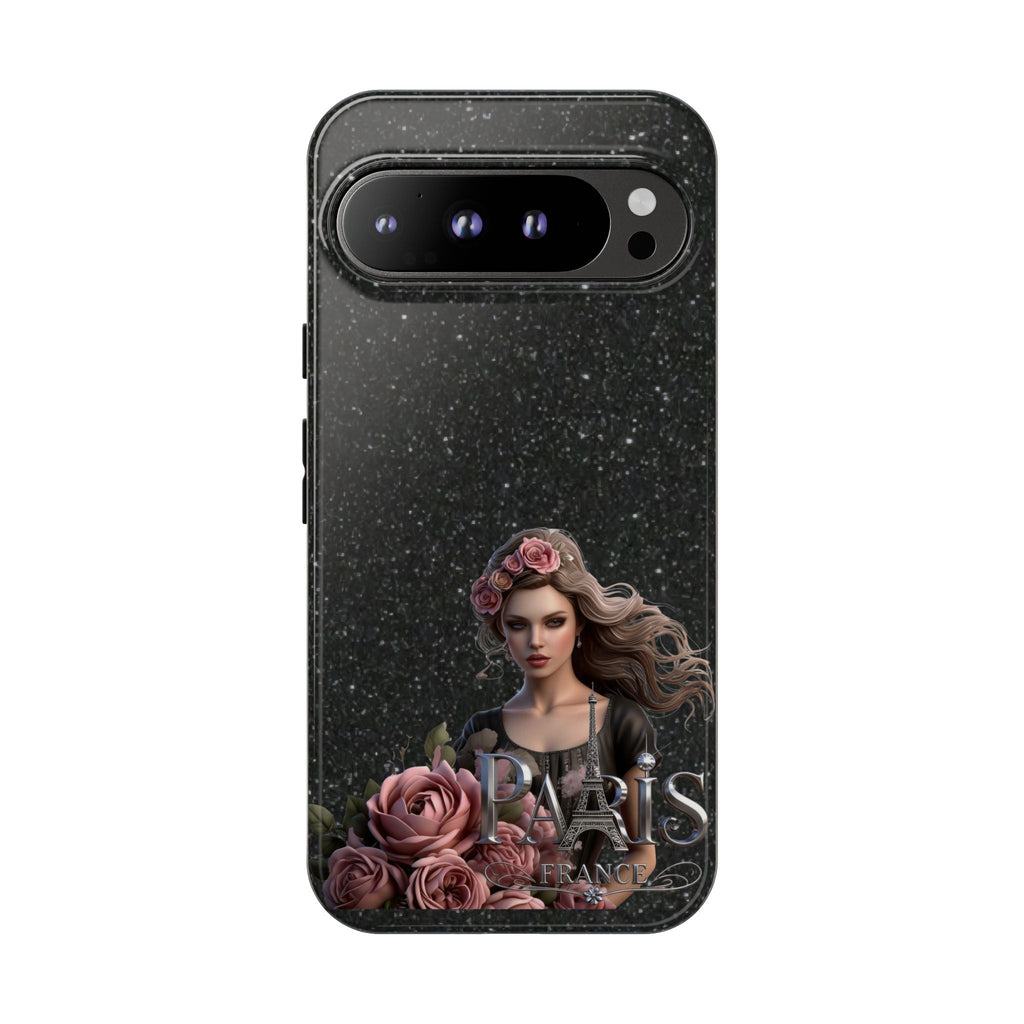 Floral Gothic Phone Case — Rose Crowned Woman on Sparkle Black Printify