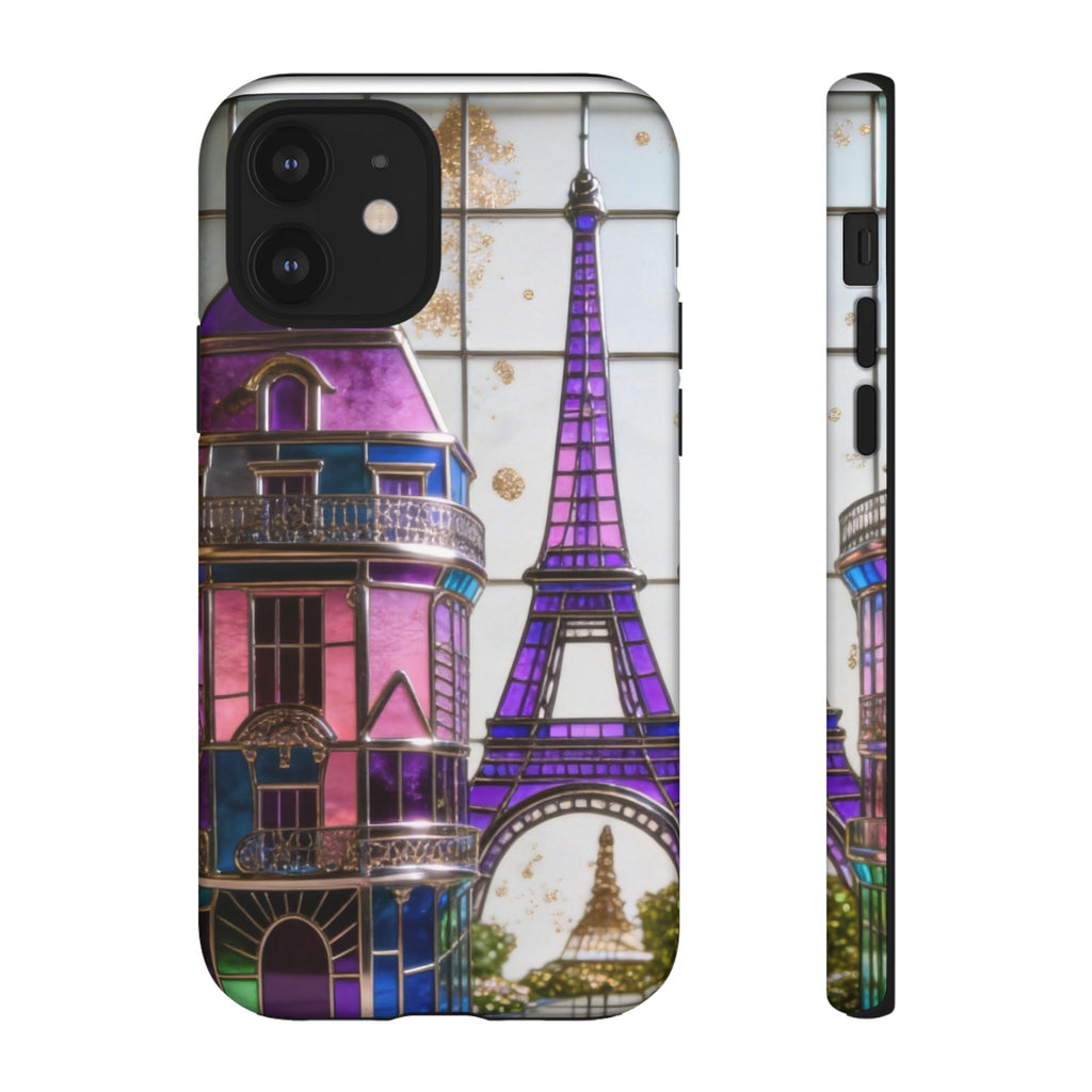 Parisian Eiffel Tower Tough Phone Case — Purple Vintage Cityscape Printify