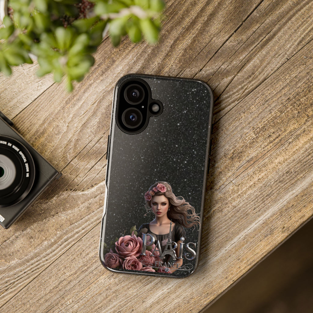 Floral Gothic Phone Case — Rose Crowned Woman on Sparkle Black Printify