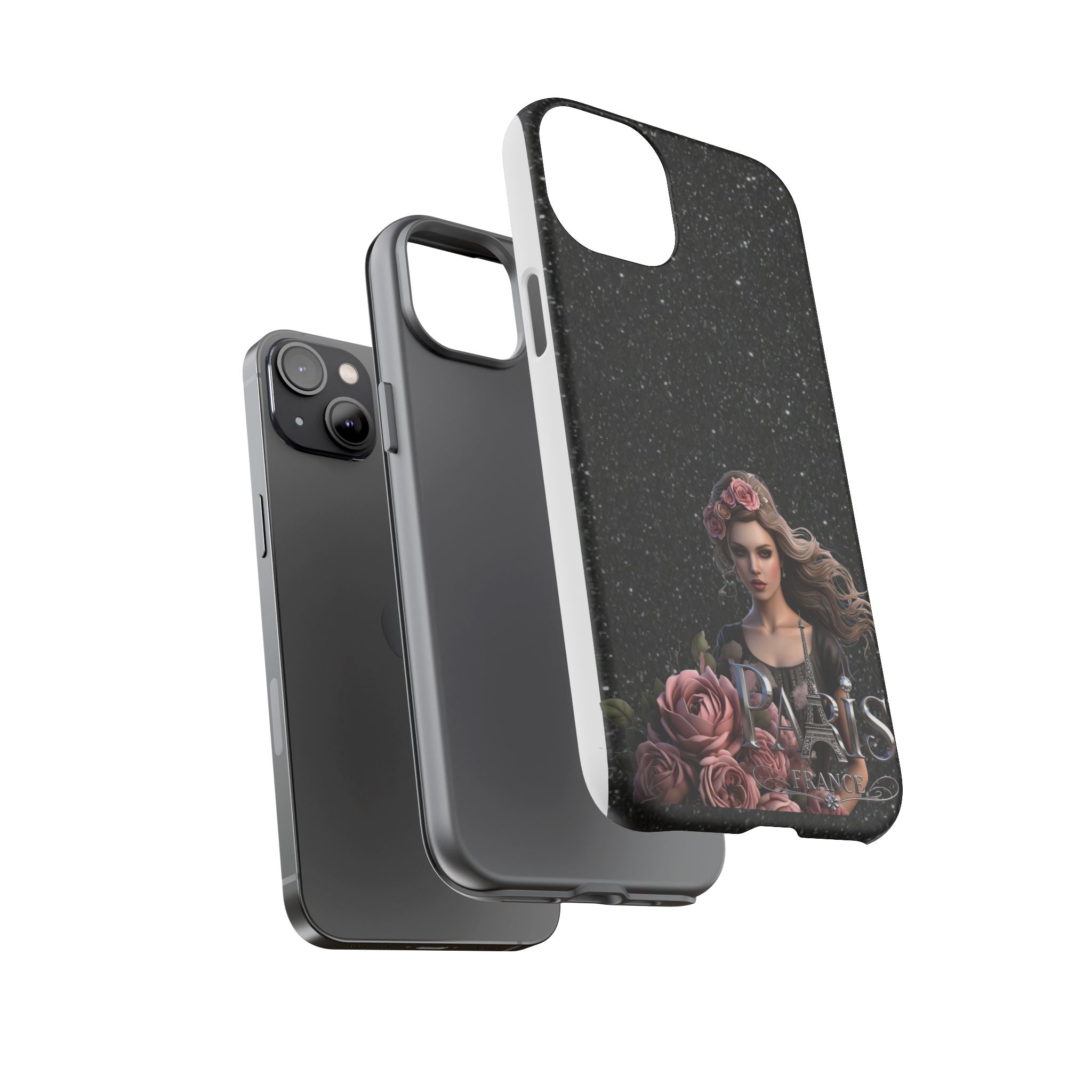 Floral Gothic Phone Case — Rose Crowned Woman on Sparkle Black Printify