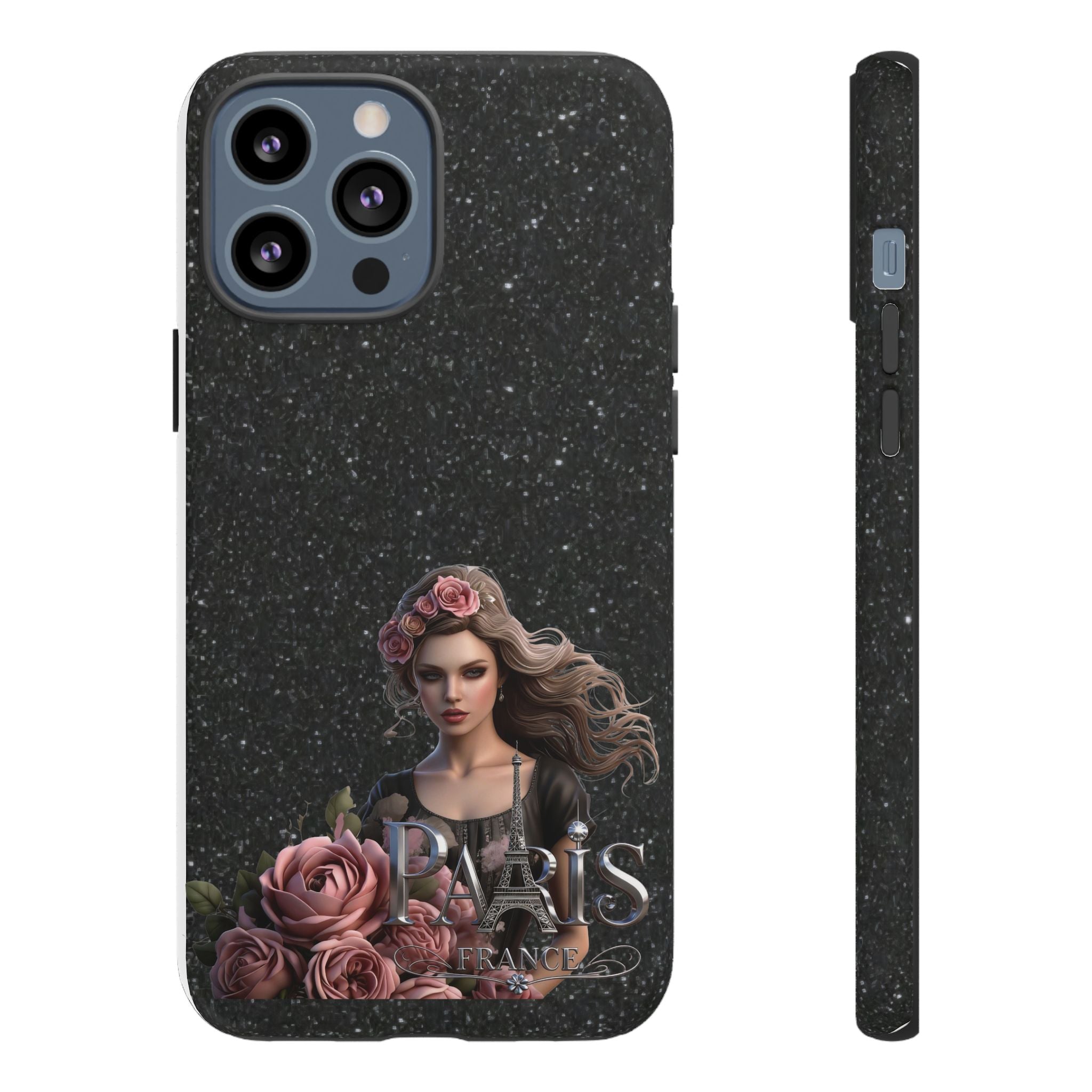 Floral Gothic Phone Case — Rose Crowned Woman on Sparkle Black Printify