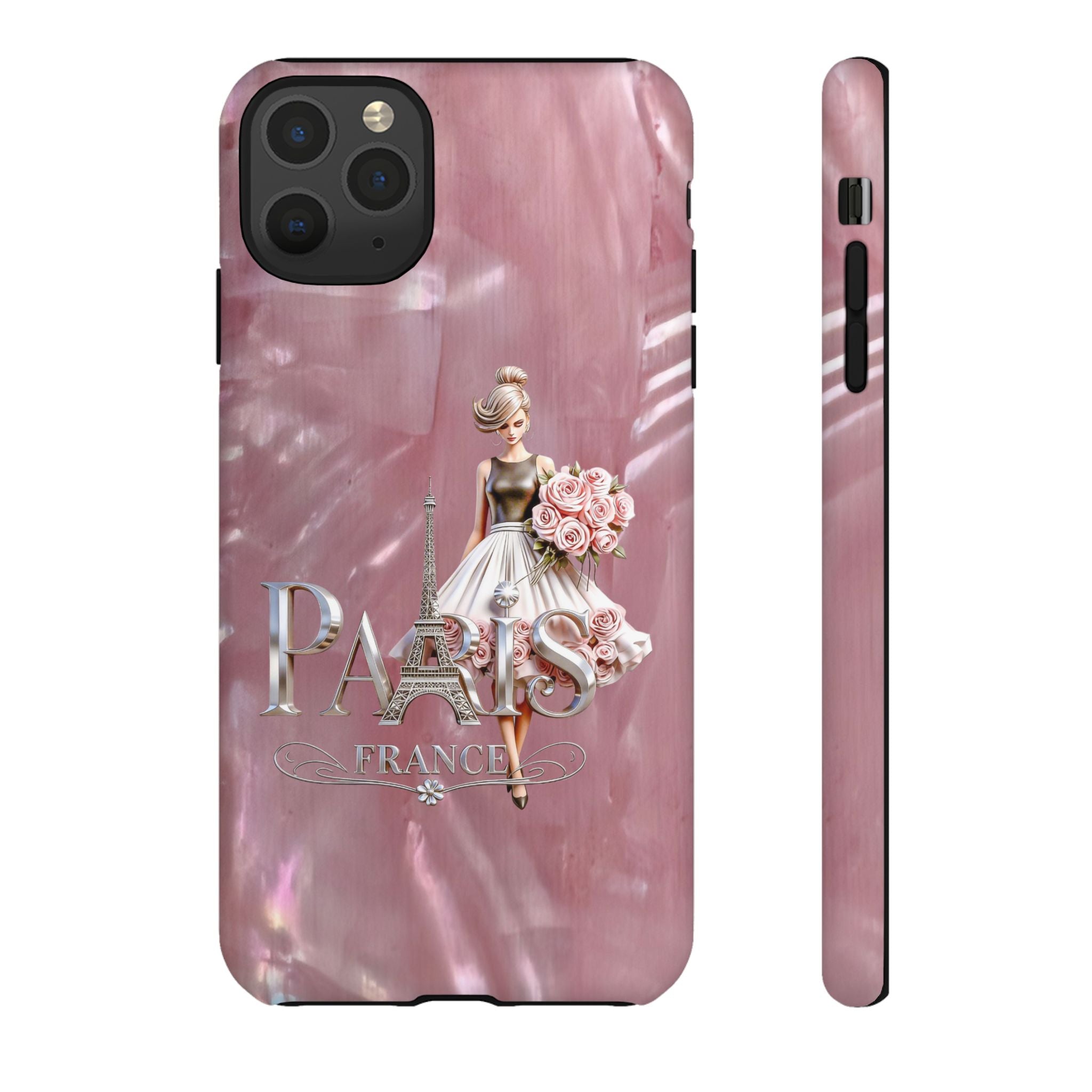 Paris Floral Phone Case - Pink Eiffel Tower Fashion Girl Tough Case Printify