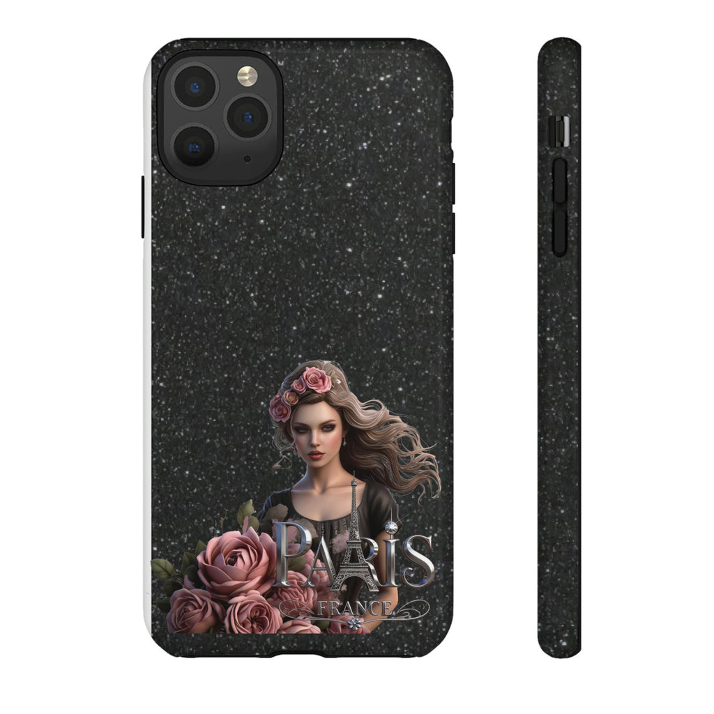Floral Gothic Phone Case — Rose Crowned Woman on Sparkle Black Printify