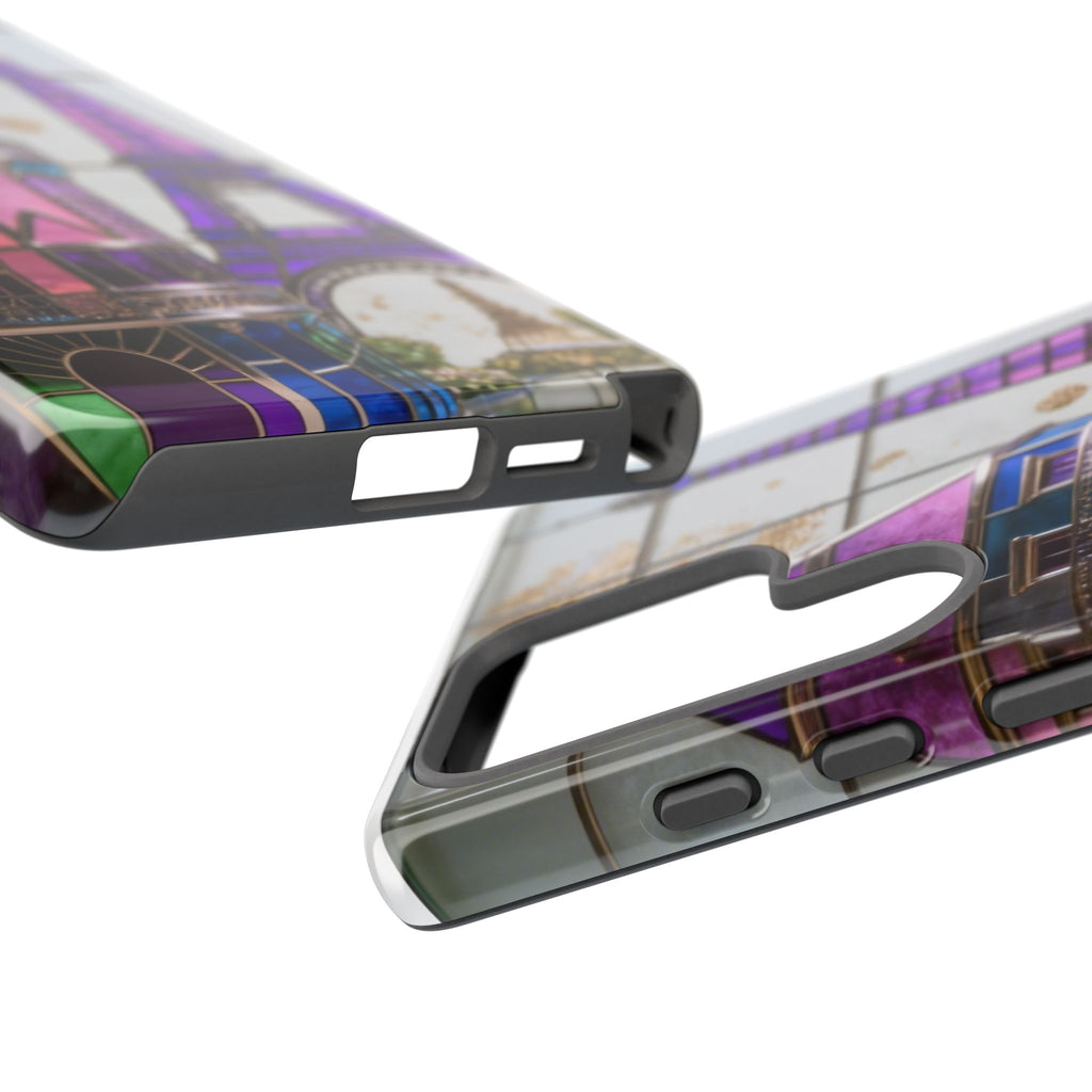 Parisian Eiffel Tower Tough Phone Case — Purple Vintage Cityscape Printify
