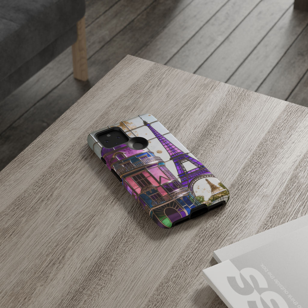 Parisian Eiffel Tower Tough Phone Case — Purple Vintage Cityscape Printify
