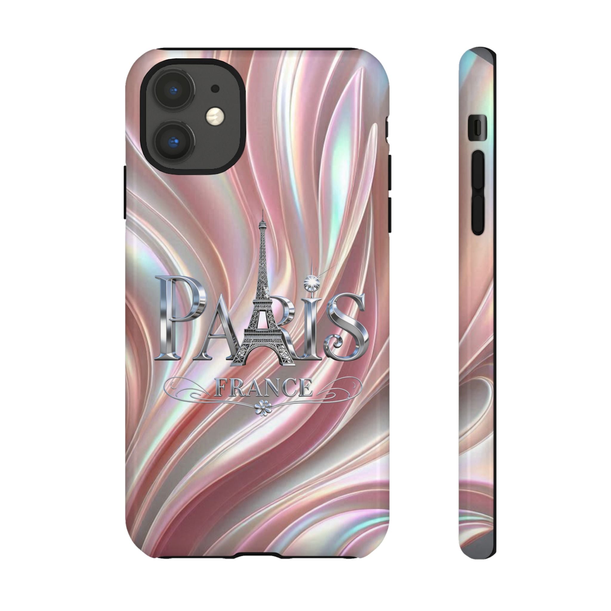 Paris Eiffel Phone Case — Iridescent Swirl Tough Case Printify