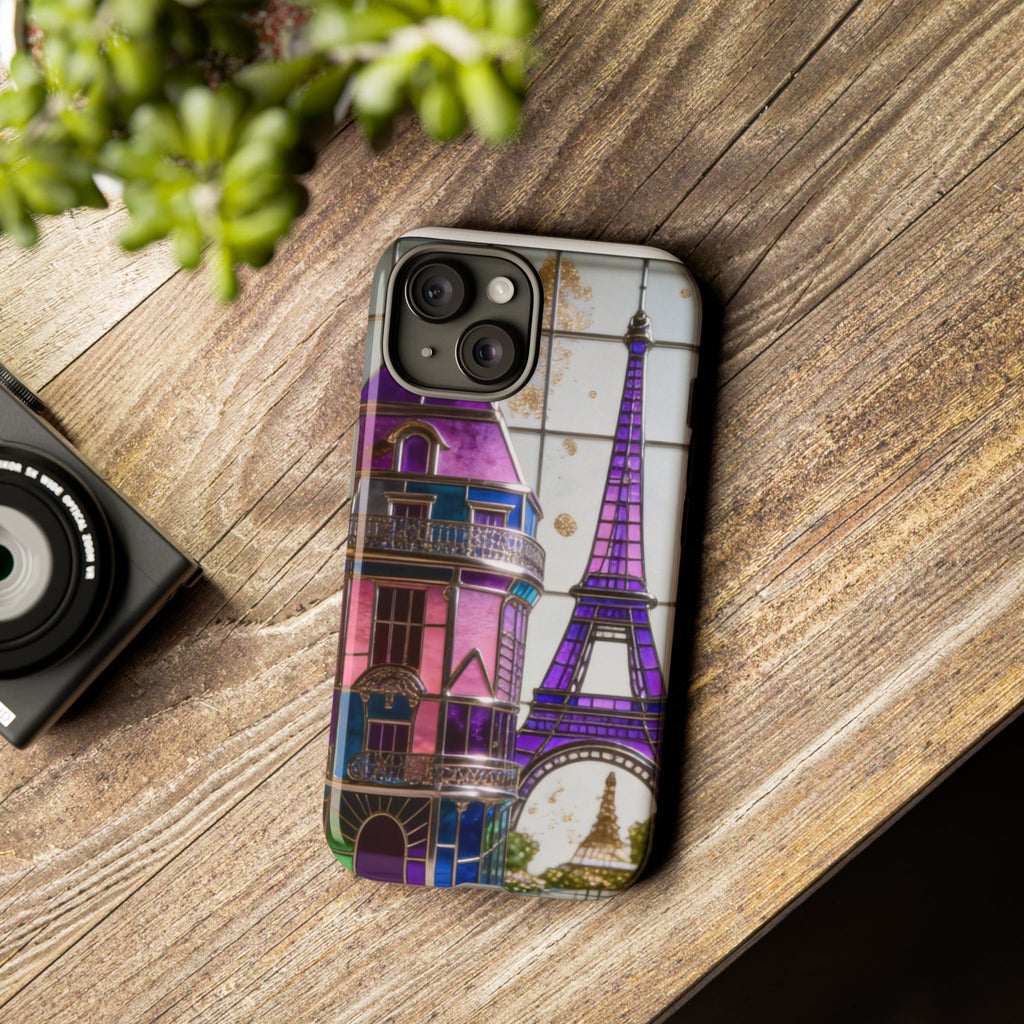 Parisian Eiffel Tower Tough Phone Case — Purple Vintage Cityscape Printify
