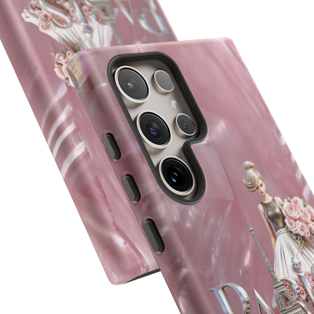 Paris Floral Phone Case - Pink Eiffel Tower Fashion Girl Tough Case Printify