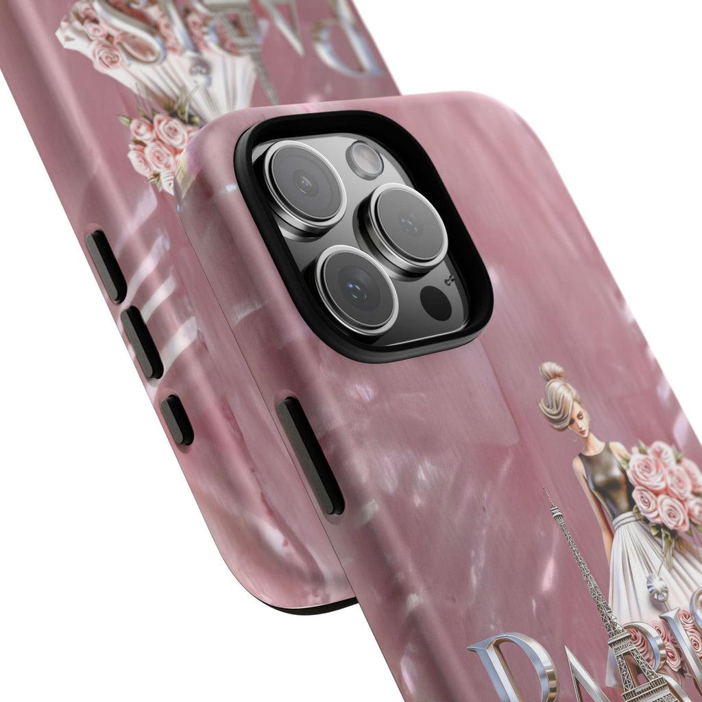 Paris Floral Phone Case - Pink Eiffel Tower Fashion Girl Tough Case Printify