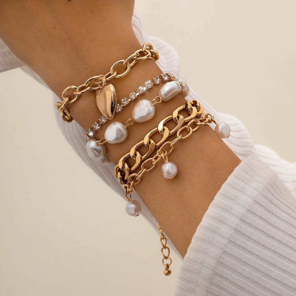18k gold elegant Baroque special-shaped pearl heart chain bracelet