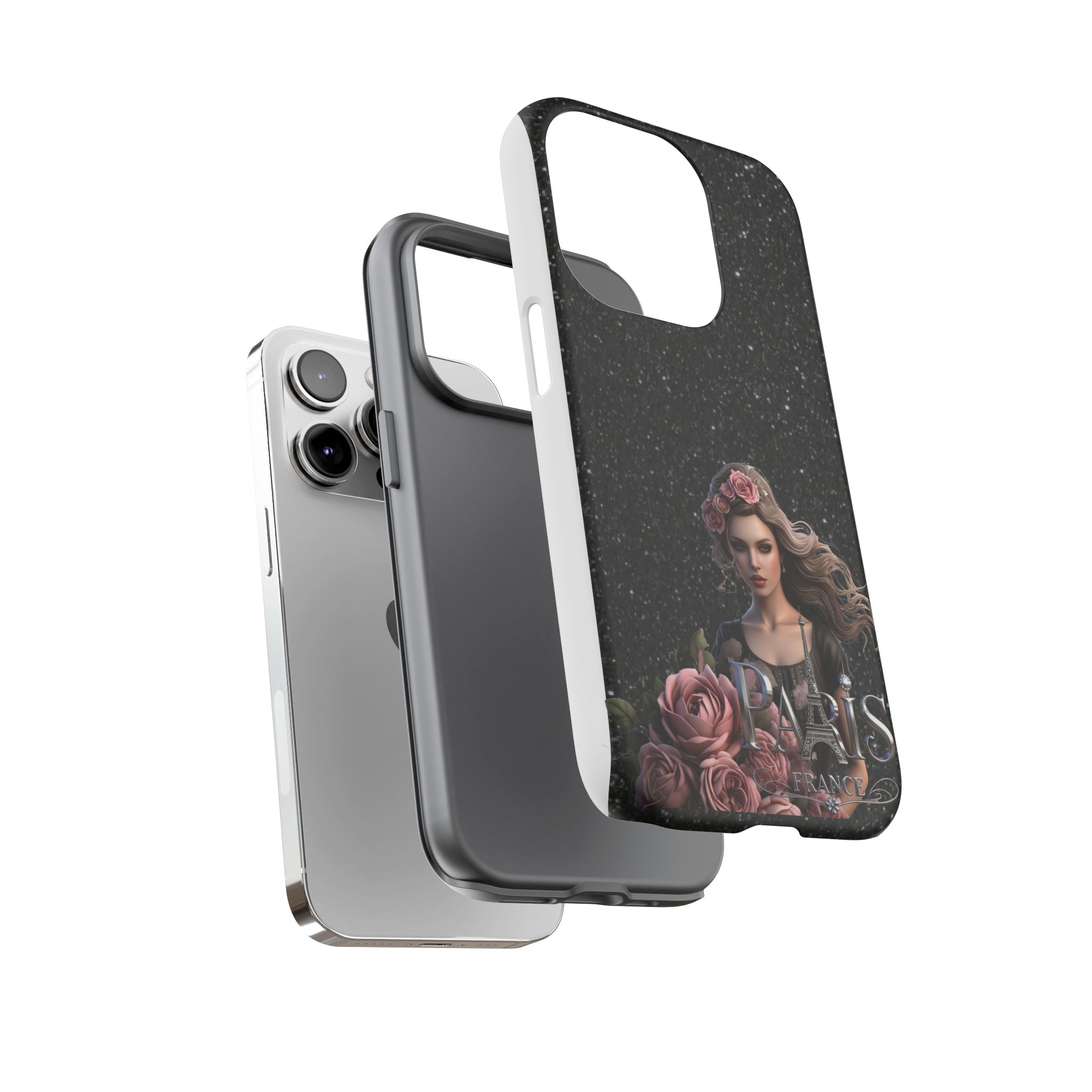 Floral Gothic Phone Case — Rose Crowned Woman on Sparkle Black Printify