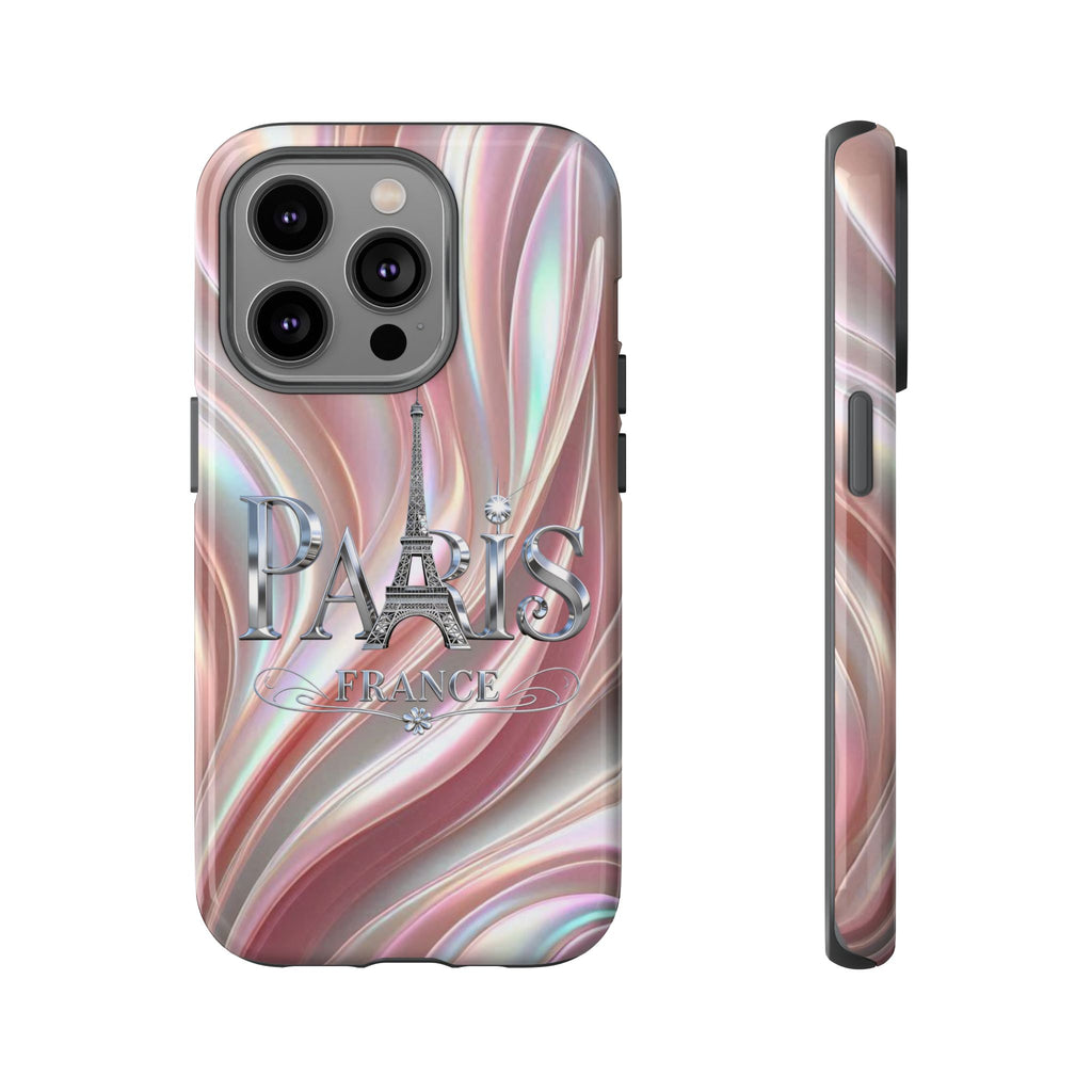 Paris Eiffel Phone Case — Iridescent Swirl Tough Case Printify