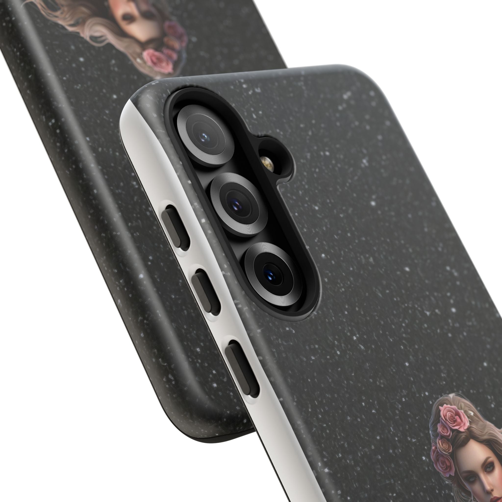 Floral Gothic Phone Case — Rose Crowned Woman on Sparkle Black Printify