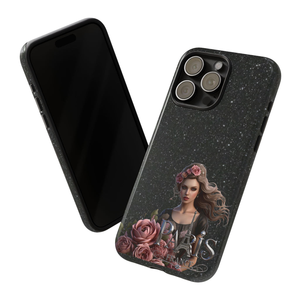 Floral Gothic Phone Case — Rose Crowned Woman on Sparkle Black Printify