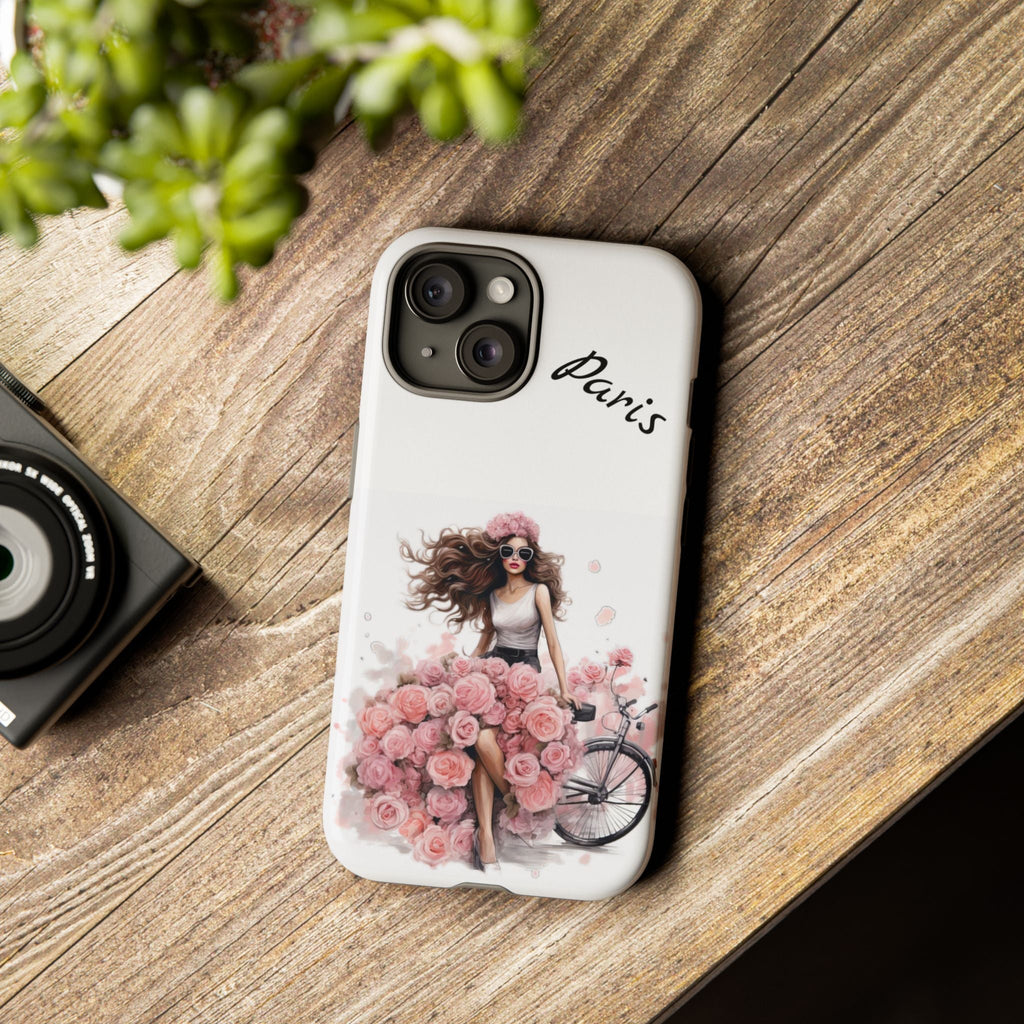 Paris Rose Bicycle woman phone case | Floral iPhone case Printify