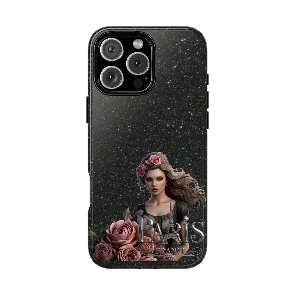 Floral Gothic Phone Case — Rose Crowned Woman on Sparkle Black Printify