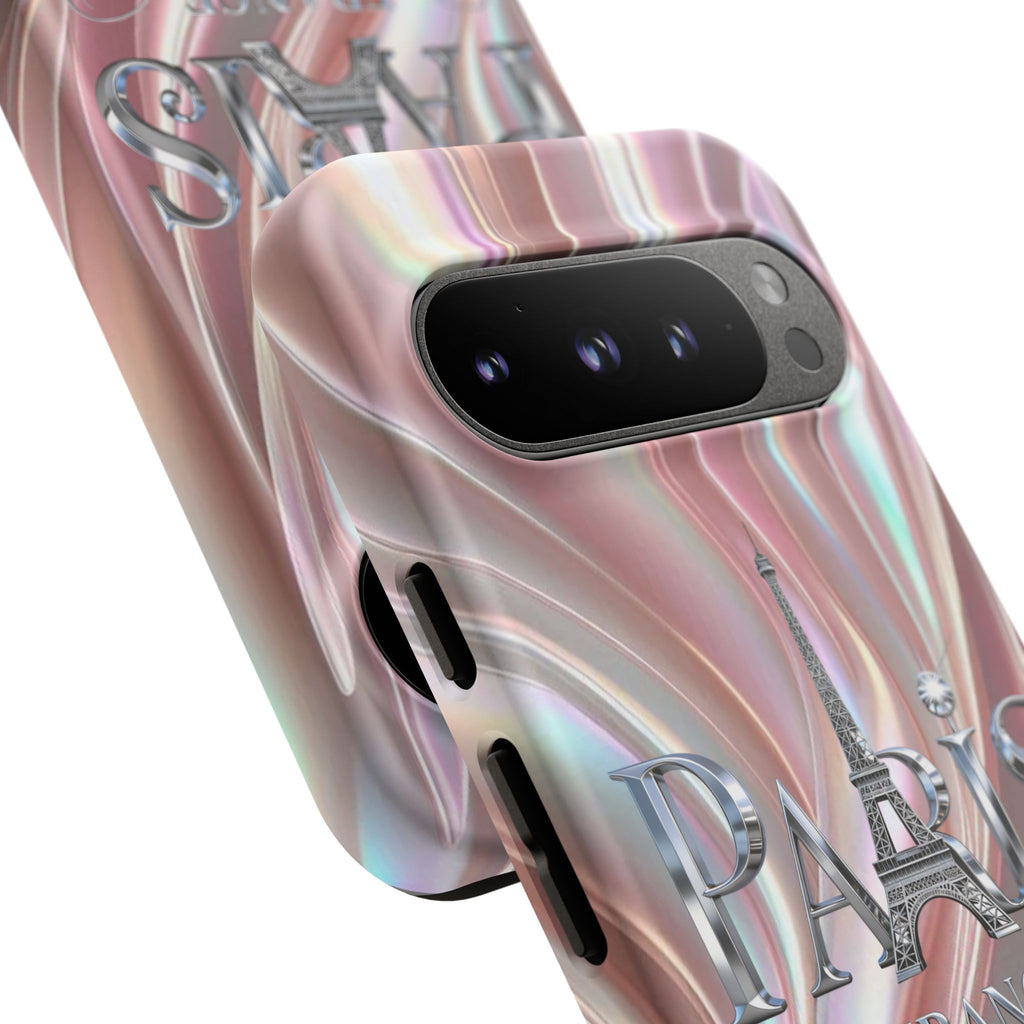 Paris Eiffel Phone Case — Iridescent Swirl Tough Case Printify