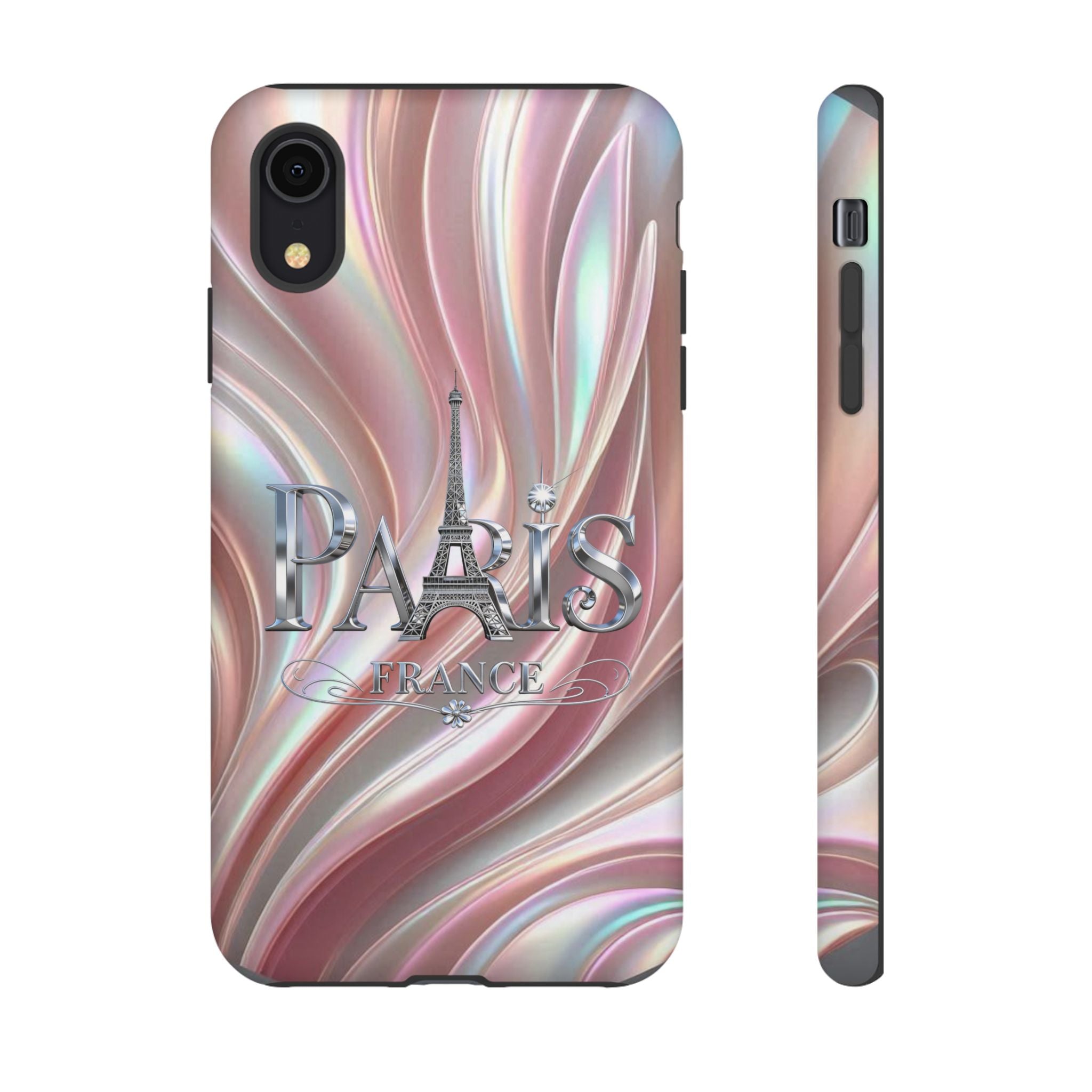 Paris Eiffel Phone Case — Iridescent Swirl Tough Case Printify