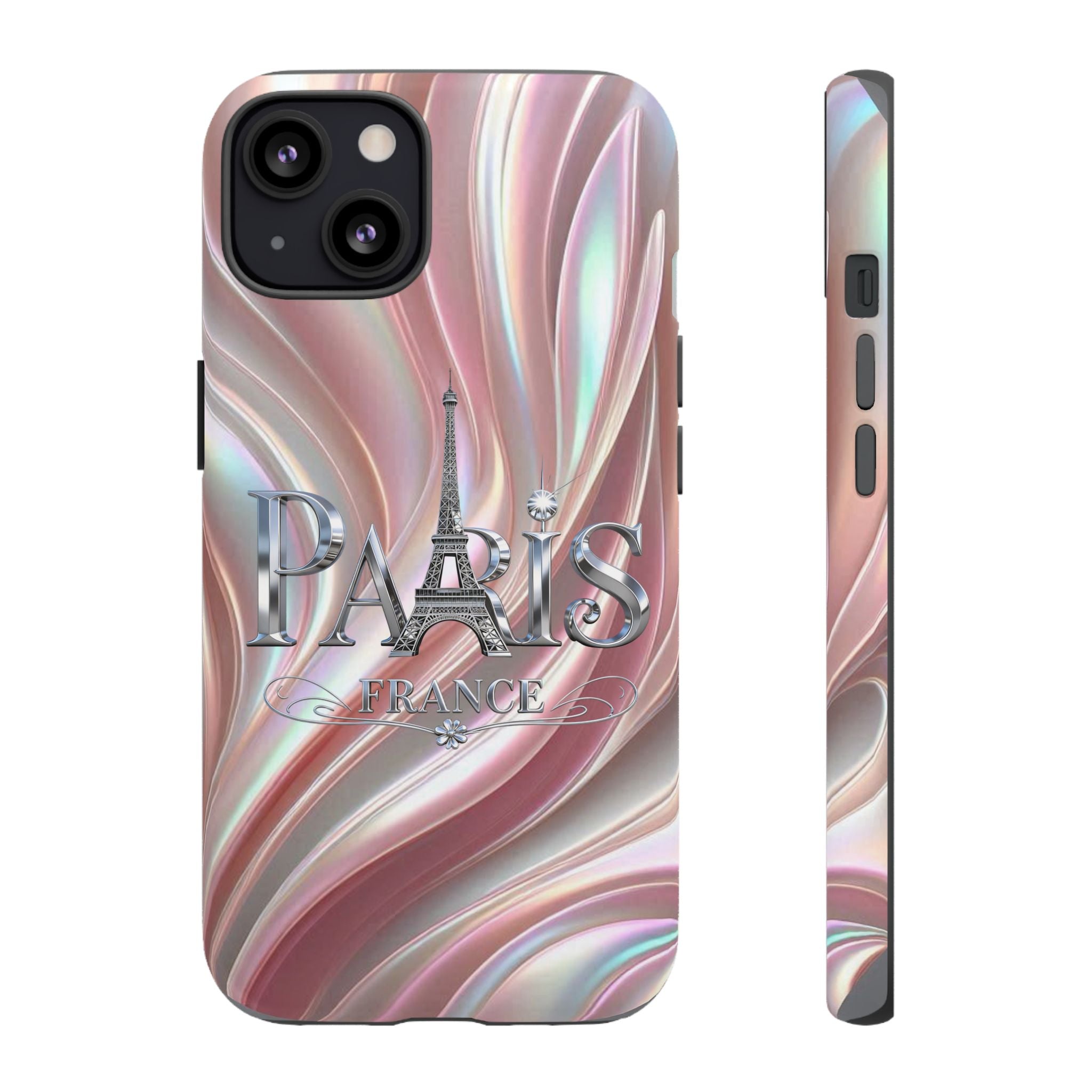 Paris Eiffel Phone Case — Iridescent Swirl Tough Case Printify