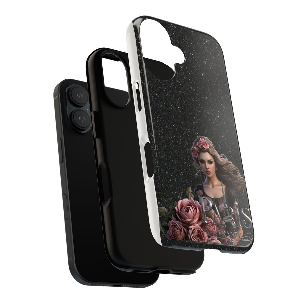 Floral Gothic Phone Case — Rose Crowned Woman on Sparkle Black Printify