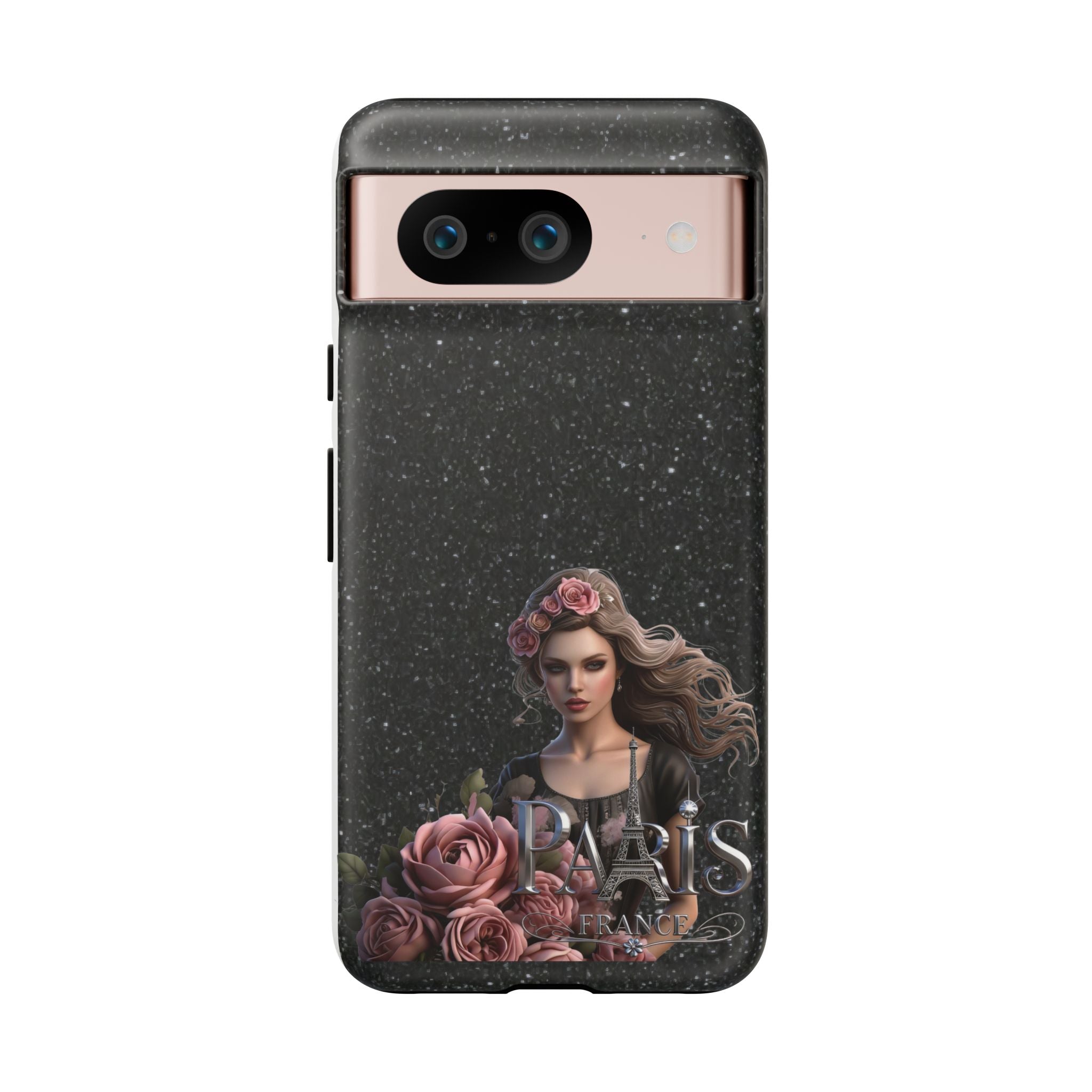 Floral Gothic Phone Case — Rose Crowned Woman on Sparkle Black Printify