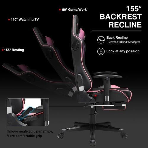 Gaming Chair with Footrest Speakers Video Game Chair Bluetooth Music