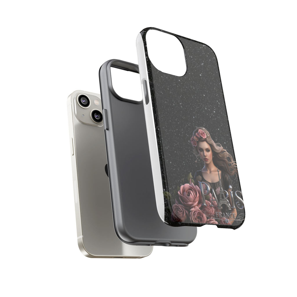 Floral Gothic Phone Case — Rose Crowned Woman on Sparkle Black Printify