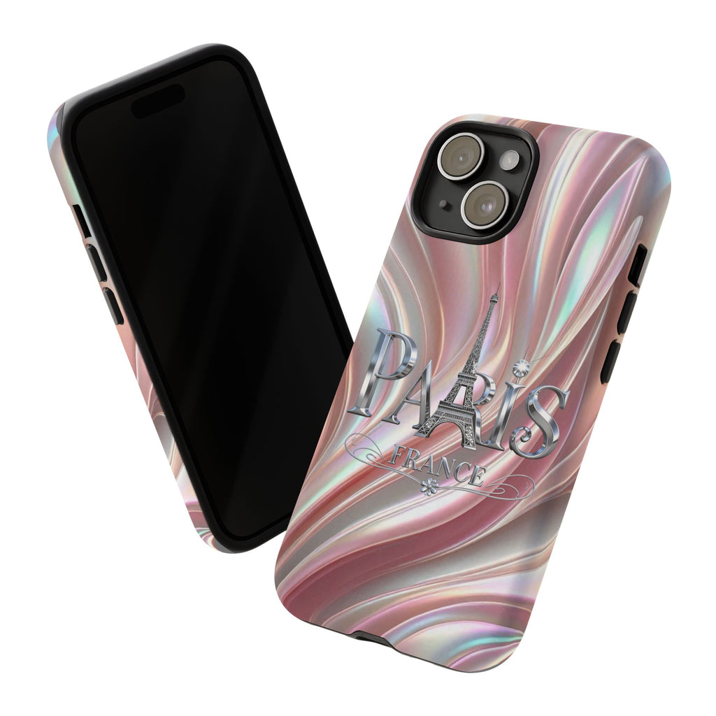 Paris Eiffel Phone Case — Iridescent Swirl Tough Case Printify