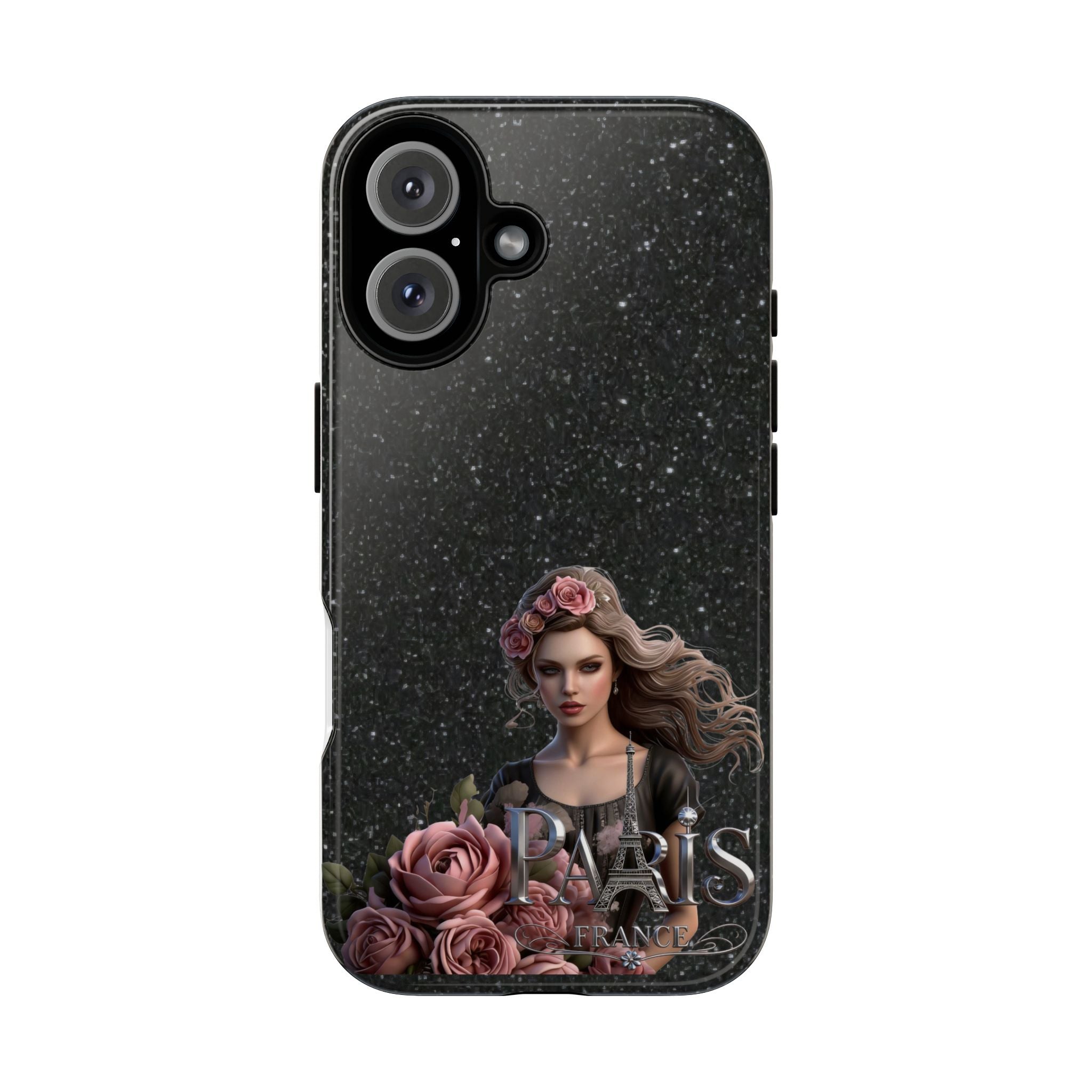 Floral Gothic Phone Case — Rose Crowned Woman on Sparkle Black Printify