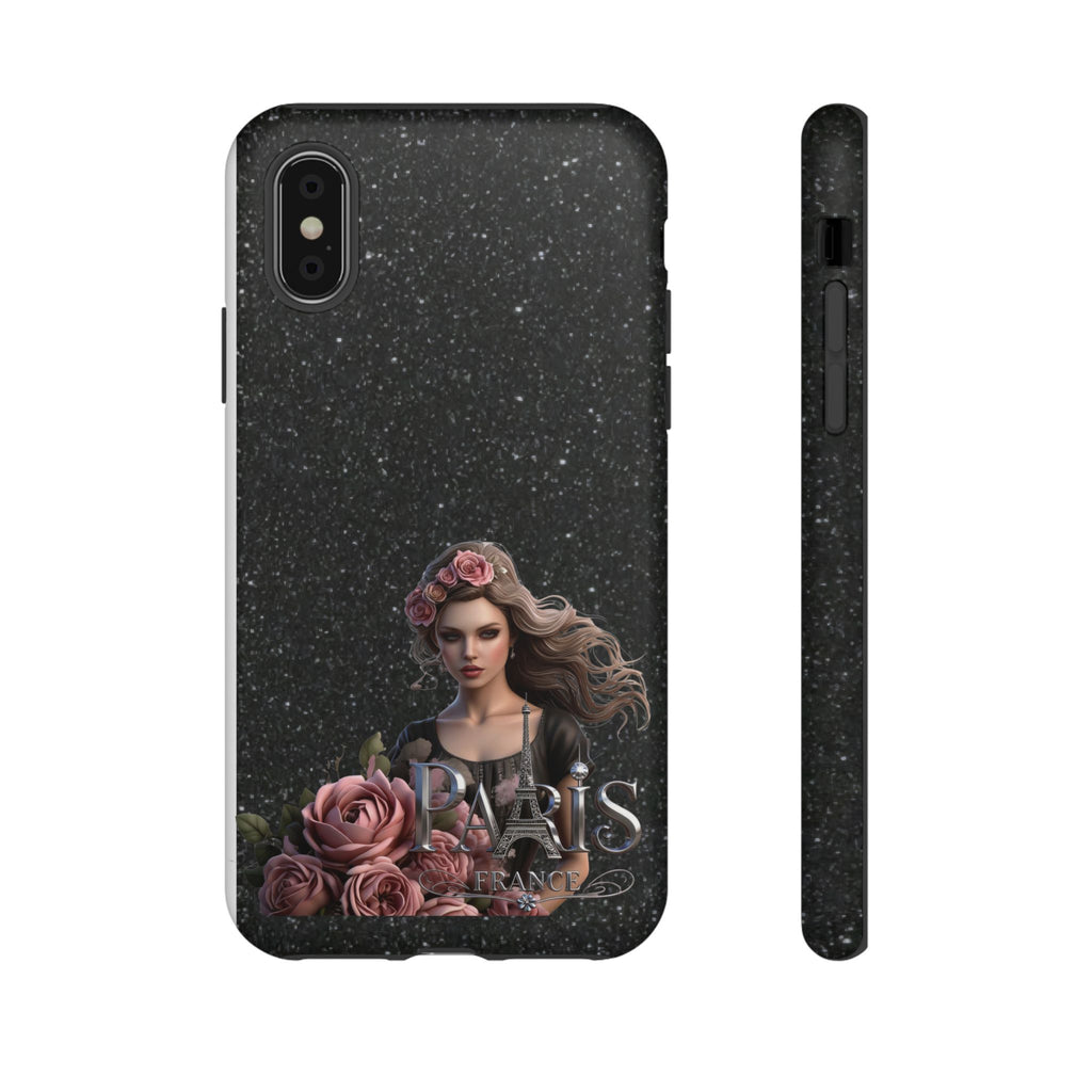 Floral Gothic Phone Case — Rose Crowned Woman on Sparkle Black Printify