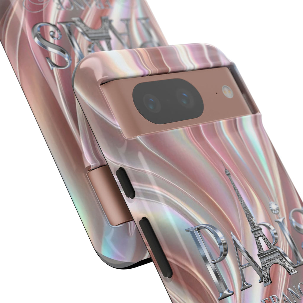 Paris Eiffel Phone Case — Iridescent Swirl Tough Case Printify