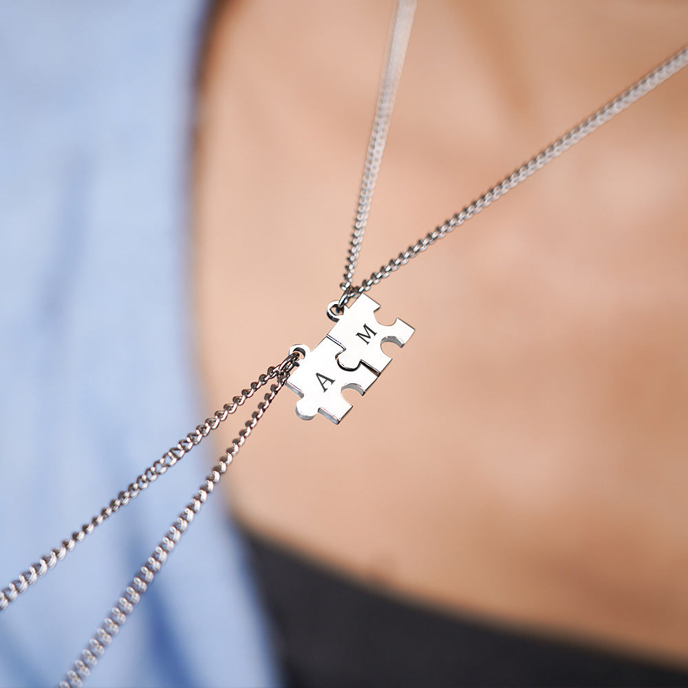 Custom Engraved Puzzle Piece Necklace