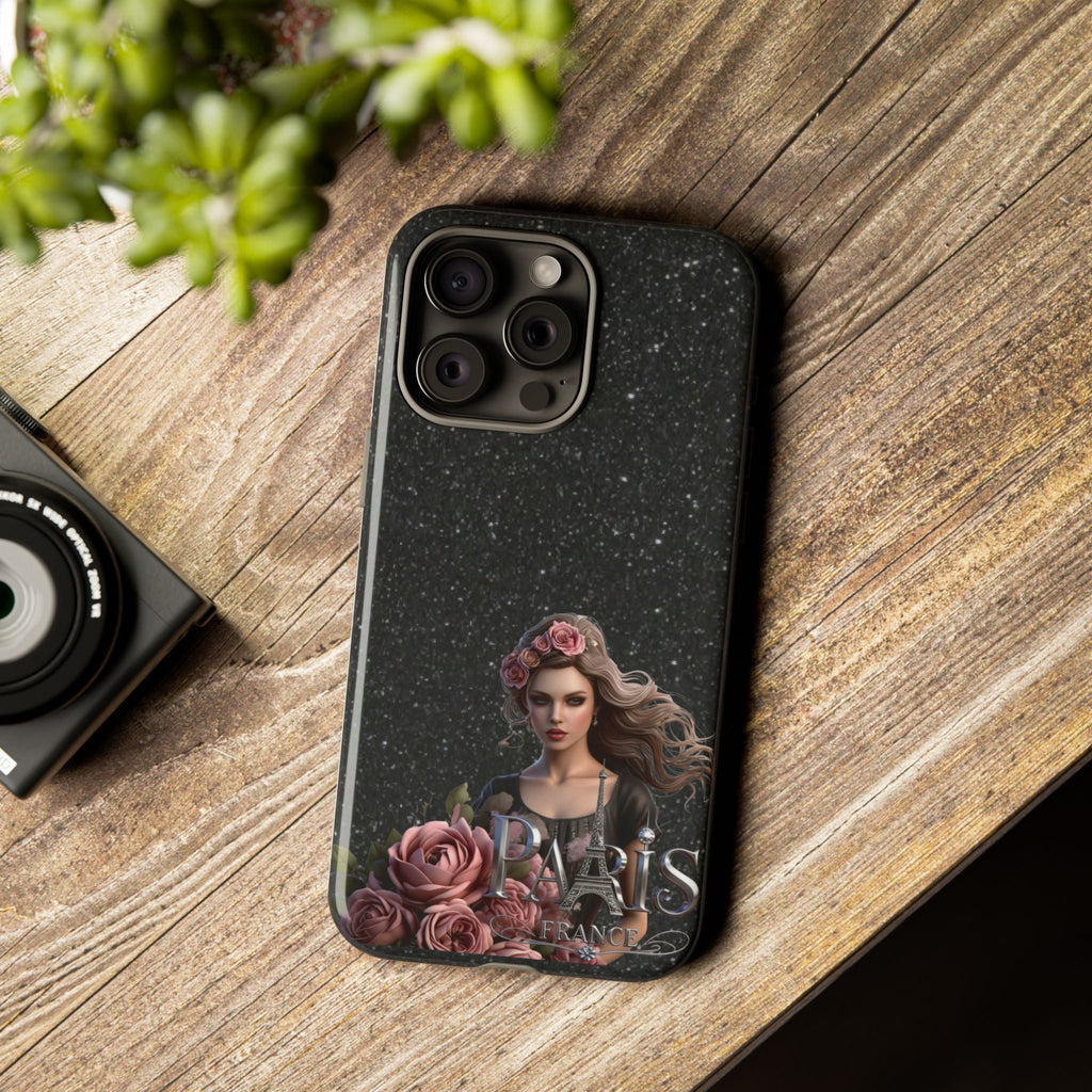 Floral Gothic Phone Case — Rose Crowned Woman on Sparkle Black Printify
