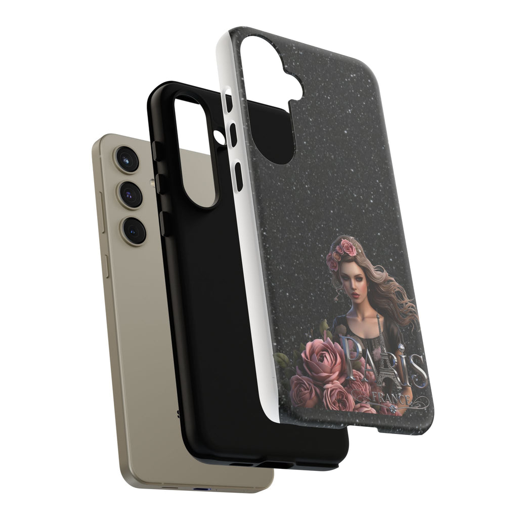 Floral Gothic Phone Case — Rose Crowned Woman on Sparkle Black Printify