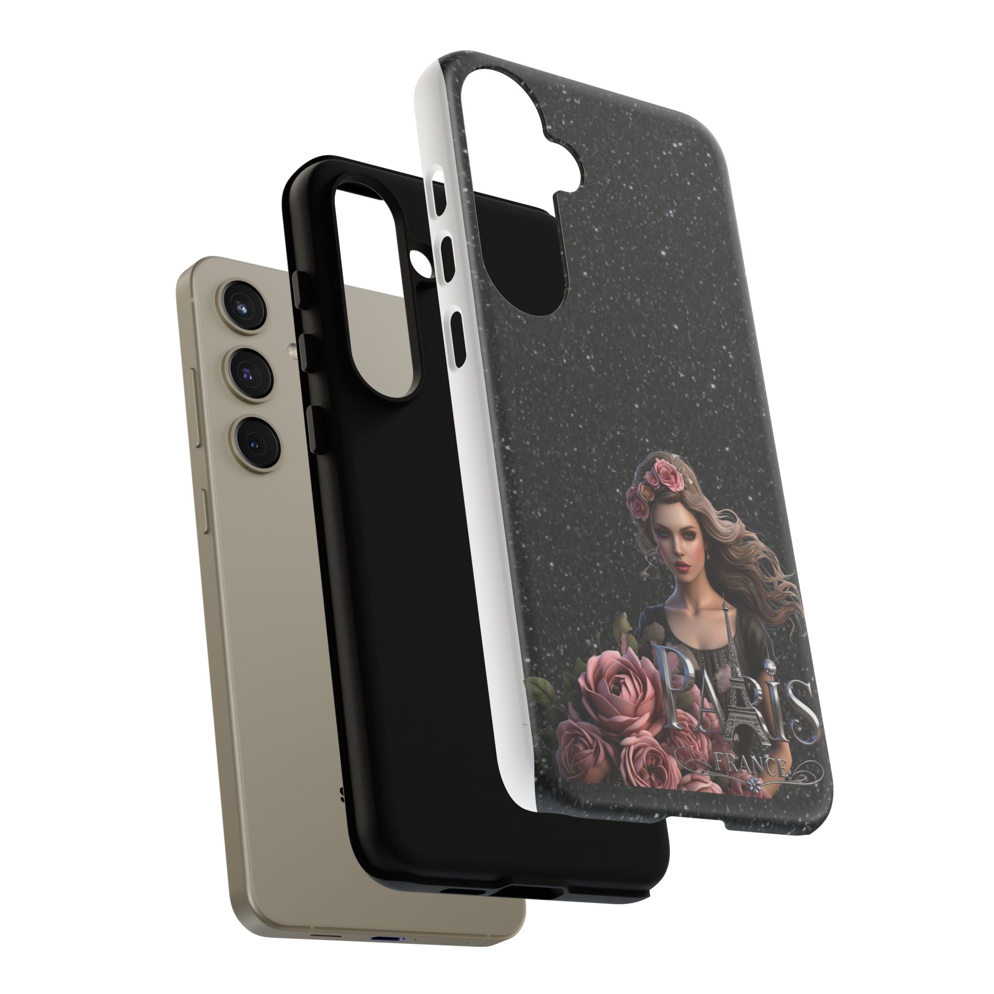 Floral Gothic Phone Case — Rose Crowned Woman on Sparkle Black Printify