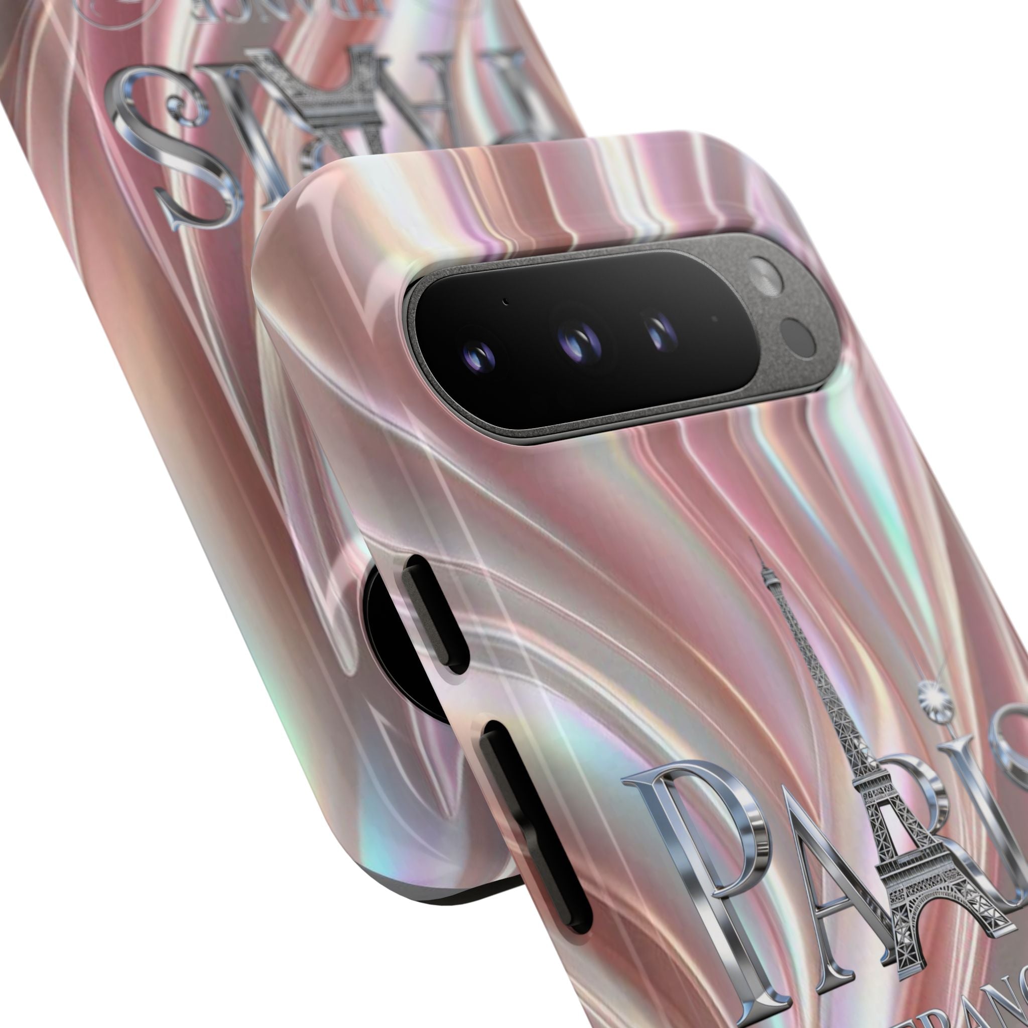 Paris Eiffel Phone Case — Iridescent Swirl Tough Case Printify