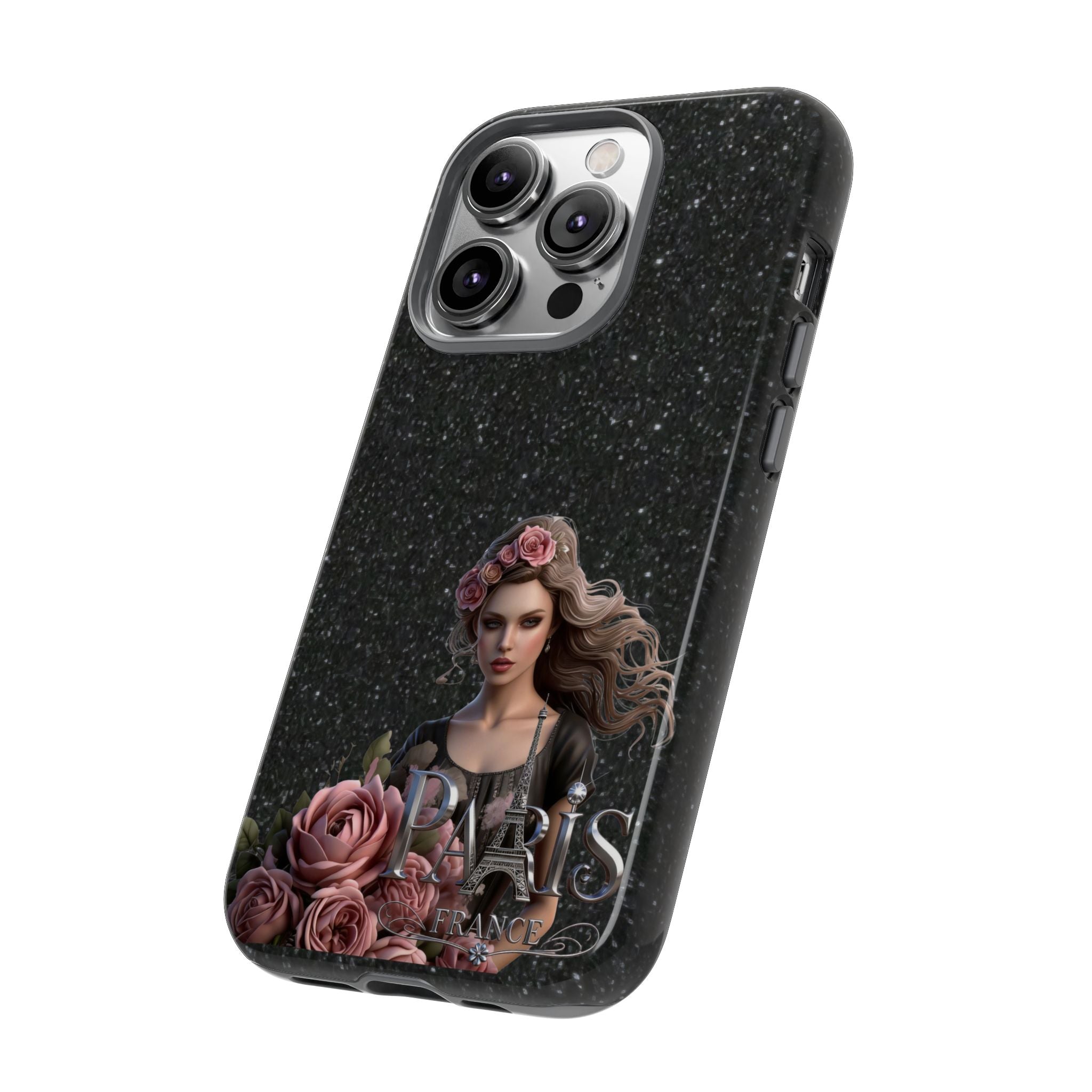 Floral Gothic Phone Case — Rose Crowned Woman on Sparkle Black Printify