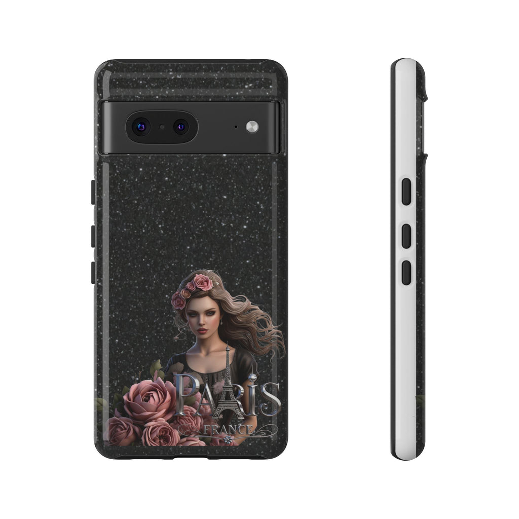 Floral Gothic Phone Case — Rose Crowned Woman on Sparkle Black Printify