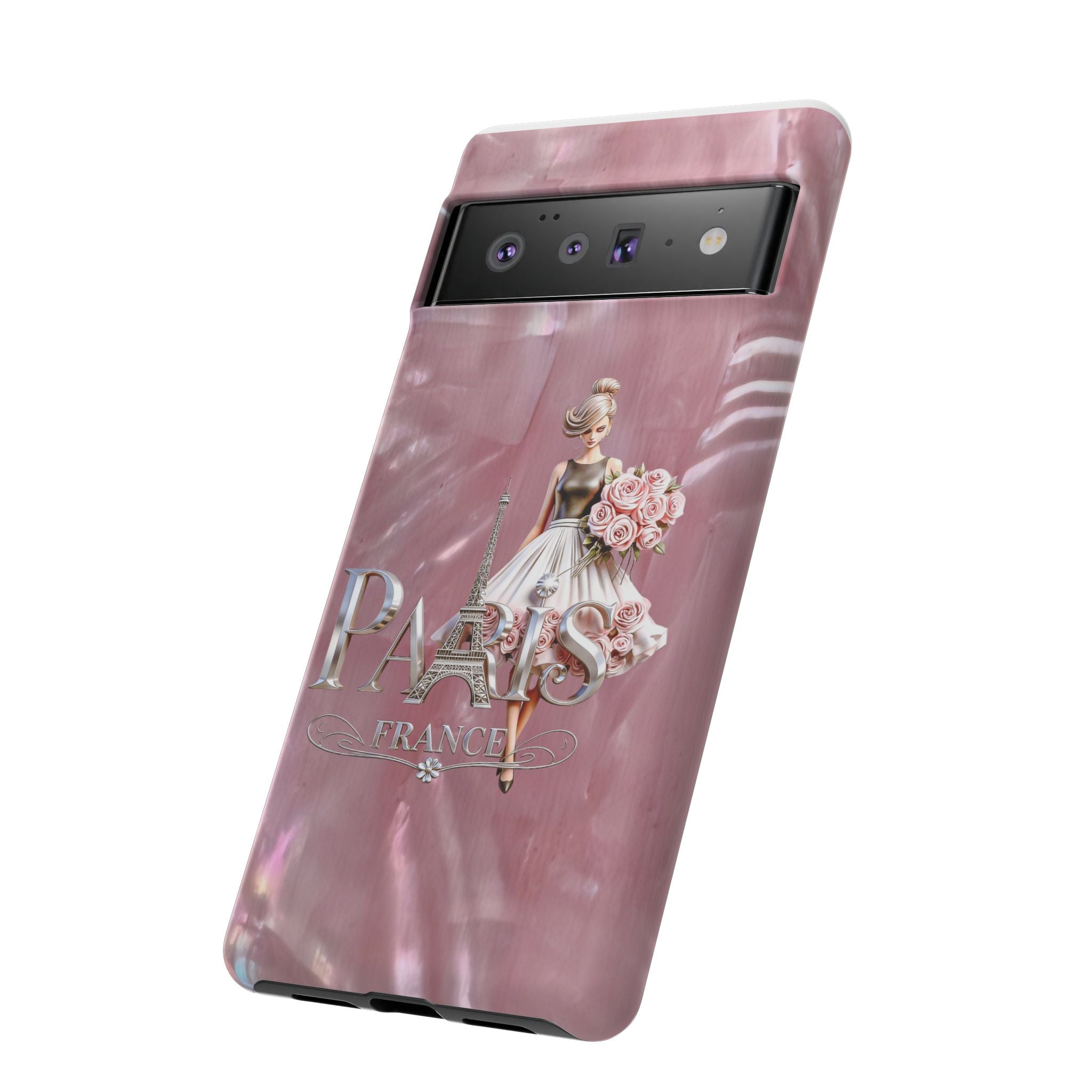 Paris Floral Phone Case - Pink Eiffel Tower Fashion Girl Tough Case Printify